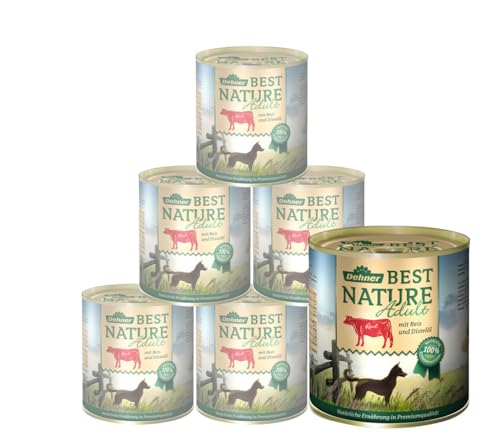 Dehner Best Nature Hundefutter, Nassfutter getreidefrei, für ausgewachsene Hunde, Rind / Reis / Distelöl, 6 x 800 g Dose (4.8 kg) von Dehner