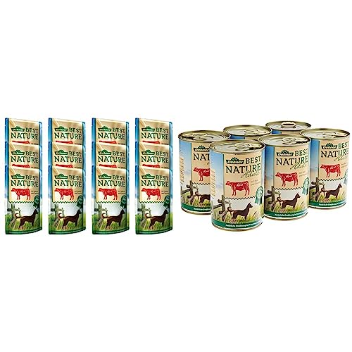 Dehner Best Nature Hundefutter Adult, Rind und Spätzle mit Karotten, im Beutel, 12 x 150 g (1.8 kg) & Best Nature Hundefutter Adult, Rind und Reis mit Distelöl, 6 x 400 g (2.4 kg) von Dehner