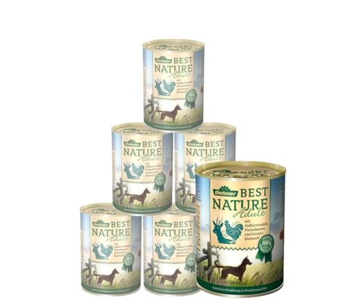 Dehner Best Nature Hundefutter, Nassfutter getreidefrei, für ausgewachsene Hunde, Wild / Huhn / Nudeln, 6 x 400 g Dose (2.4 kg) von Dehner