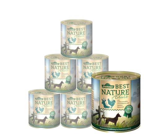 Dehner Best Nature Hundefutter, Nassfutter getreidefrei, für ausgewachsene Hunde, Wild / Huhn / Nudeln, 6 x 800 g Dose (4.8 kg) von Dehner