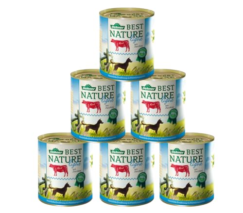 Dehner Best Nature Hundefutter Light, Nassfutter fettreduziert, für übergewichtige Hunde, Rind / Zucchini, 6 x 400 g Dose (2.4 kg) von Dehner