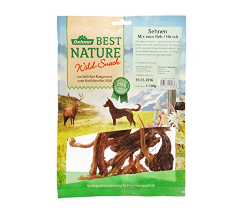 Dehner Best Nature Hundesnack, Leckerli 100 % natürlich, Kausnack für ausgewachsene / sensible Hunde, Barf geeignet, Sehnen von Reh / Hirsch, 100 g von Dehner