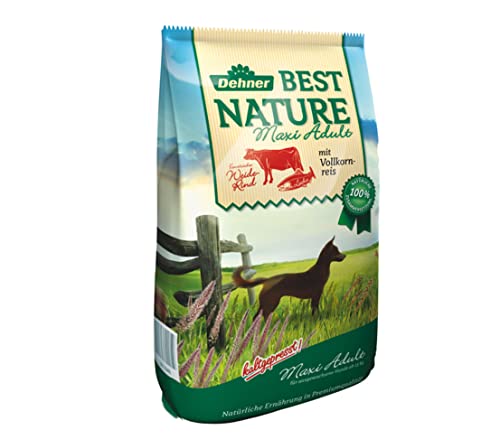 Dehner Best Nature Hundefutter Maxi Adult, Trockenfutter getreidefrei / zuckerfrei, für ausgewachsene Hunde großer Rassen, Rind / Lachs, 12.5 kg von Dehner