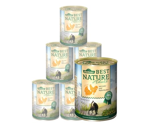 Dehner Best Nature Katzenfutter Adult, Geflügel und Leber mit Haferflocken, 6 x 400 g (2.4 kg) , 400g (6er Pack) von Dehner