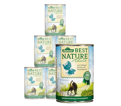 Dehner Best Nature Katzenfutter, Nassfutter, für ausgewachsene Katzen, Geflügelherzen / Kaninchen, 6 x 400 g Dose (2.4 kg) von Dehner