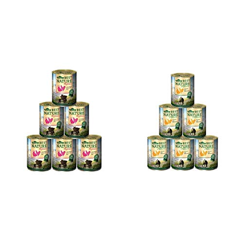 Dehner Best Nature Katzenfutter Kitten, Geflügelherzen mit Reis, 6 x 400 g (2.4 kg) & Best Nature Katzenfutter Adult, Geflügel und Leber, 6 x 400 g (2.4 kg) von Dehner