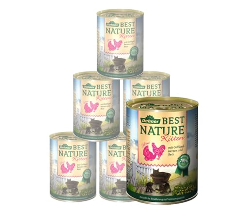 Dehner Best Nature Katzenfutter Kitten, Nassfutter, für junge Katzen, Geflügelherzen / Reis, 6 x 400 g Dose (2.4 kg) von Dehner