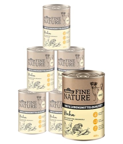 Dehner Fine Nature Hundefutter, Nassfutter in Lebensmittelqualität, für ausgewachsene Hunde, Huhn, 6 x 400 g Dose (2.4 kg) von Dehner