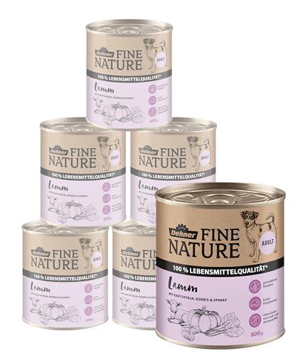 Dehner Fine Nature Hundefutter, Nassfutter getreidefrei / zuckerfrei, für ausgewachsene Hunde, Lamm / Kartoffel, 6 x 800 g Dose (4.8 kg) von Dehner