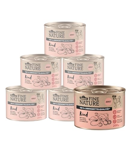 Dehner Fine Nature Hundefutter, Nassfutter in Lebensmittelqualität, für ausgewachsene Hunde, Rind, 6 x 200 g Dose (1.2 kg) von Dehner