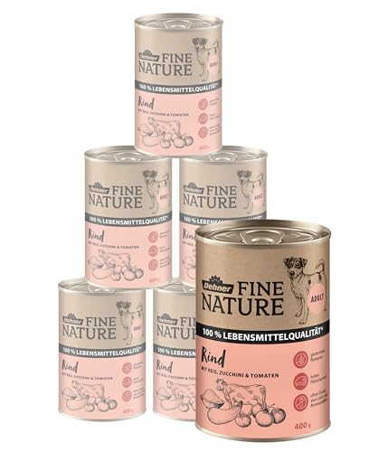 Dehner Fine Nature Hundefutter, Nassfutter in Lebensmittelqualität, für ausgewachsene Hunde, Rind, 6 x 400 g Dose (2.4 kg) von Dehner