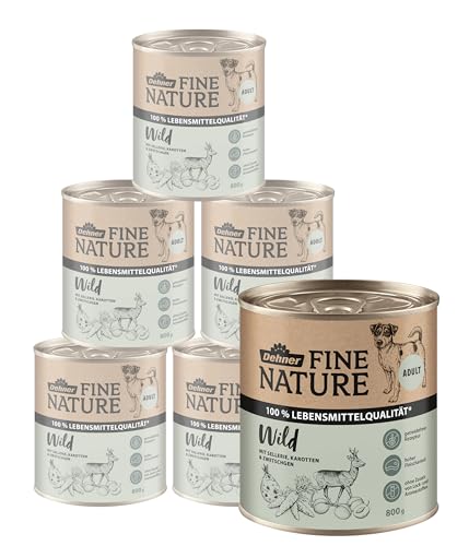 Dehner Fine Nature Hundefutter, Nassfutter in Lebensmittelqualität, für ausgewachsene Hunde, Wild, 6 x 800 g Dose (4.8 kg) von Dehner