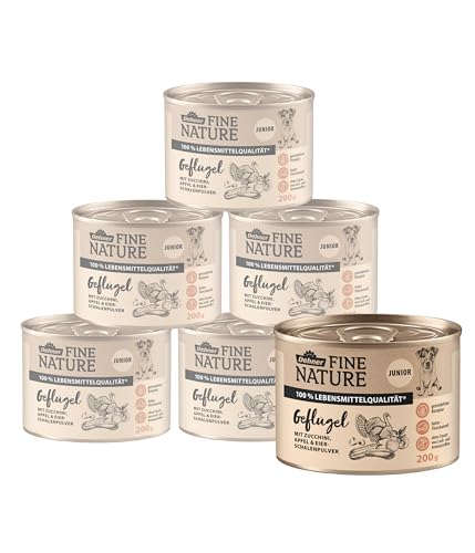 Dehner Fine Nature Hundefutter, Nassfutter in Lebensmittelqualität, für Welpen und junge Hunde, Geflügel, 6 x 200 g Dose (1.2 kg) von Dehner