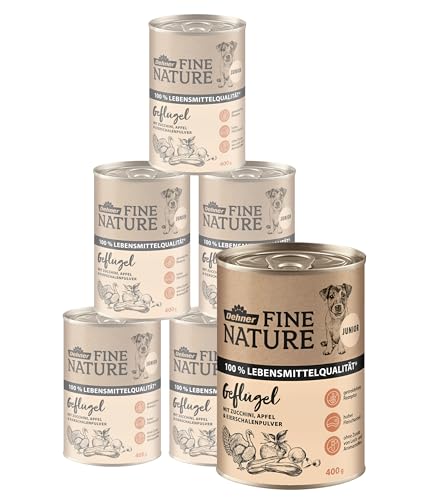 Dehner Fine Nature Hundefutter, Nassfutter in Lebensmittelqualität, für Welpen und junge Hunde, Geflügel, 6 x 400 g Dose (2.4 kg) von Dehner