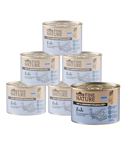 Dehner Fine Nature Hundefutter, Nassfutter in Lebensmittelqualität, für ältere Hunde, Ente, 6 x 200 g Dose (1.2 kg) von Dehner