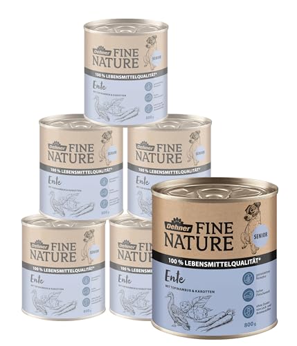 Dehner Fine Nature Hundefutter, Nassfutter in Lebensmittelqualität, für ältere Hunde, Ente, 6 x 800 g Dose (4.8 kg) von Dehner