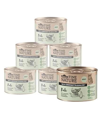 Dehner Fine Nature Katzenfutter, Nassfutter getreidefrei, für ausgewachsene Katzen, Pute, 6 x 200 g Dose (1.2 kg) von Dehner