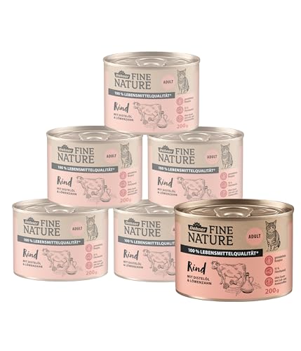 Dehner Fine Nature Katzenfutter, Nassfutter getreidefrei, für ausgewachsene Katzen, Rind, 6 x 200 g Dose (1.2 kg) von Dehner