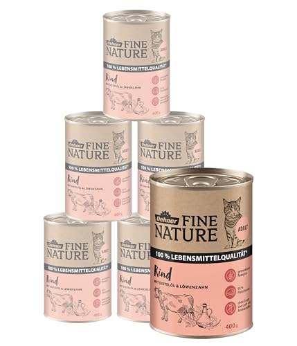 Dehner Fine Nature Katzenfutter, Nassfutter getreidefrei, für ausgewachsene Katzen, Rind, 6 x 400 g Dose (2.4 kg) von Dehner