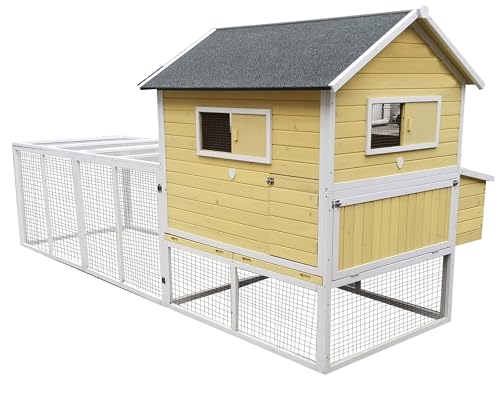 Dehner Hühnerstall Happy Farm Miami, mit Freigehege, 158.5 x 337 x 145.8 cm, Holz/Filz, gelb/weiß von Dehner