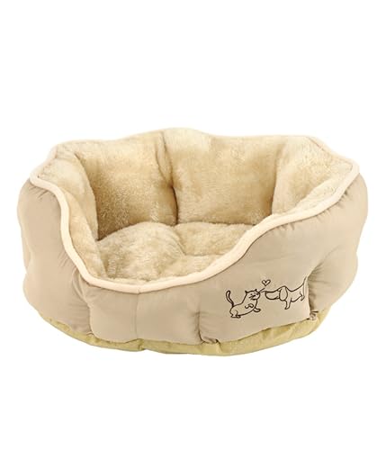 Dehner Lieblinge Hundebett und Katzenbett Sammy, oval, ca. 57 x 52 x 14 cm, Polyester, beige von Dehner