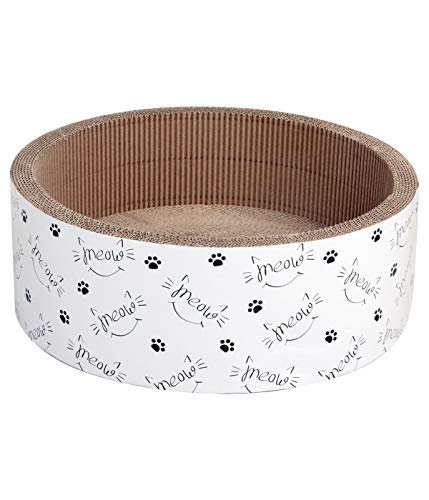 Dehner Lieblinge Katzen-Kratzpappe Scratch Circle, inkl. Katzenminze, Ø 43 cm, Höhe 15.5 cm, Naturmaterial, Karton aus FSC®-zertifizierter Produktion, weiß von Dehner