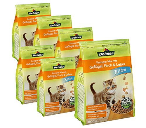 Dehner Katzenfutter Kitten Knusper-Mix, Trockenfutter, für junge Katzen, Geflügel / Fisch / Leber, 6 x 400 g (2.4 kg) von Dehner