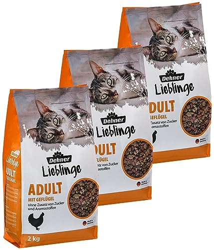 Dehner Lieblinge Katzenfutter, Trockenfutter zuckerfrei, für ausgewachsene Katzen, Geflügel, 3 x 2 kg (6 kg) von Dehner