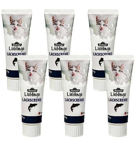 Dehner Lieblinge Katzensnack, Leckerli Creme zuckerfrei, für ausgewachsene Katzen, Lachs, 6 x 75 g (450 g) von Dehner