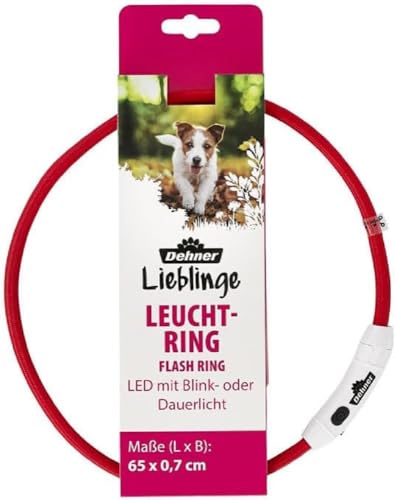 Dehner Lieblinge LED Hunde-Leuchthalsband Flash Ring, verstellbar, Länge 65 cm, Höhe 0,7 cm, Polyester, rot von Dehner