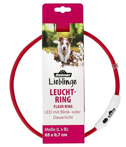 Dehner Lieblinge LED Hunde-Leuchthalsband Flash Ring, verstellbar, Länge 65 cm, Höhe 0,7 cm, Polyester, rot von Dehner