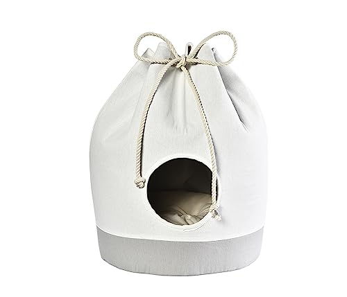 Dehner Lieblinge Hunde- und Katzen-Kuschelhöhle Seabag, ca. Ø 45 cm, Höhe 60 cm, Polyester, weiß/beige/grau von Dehner