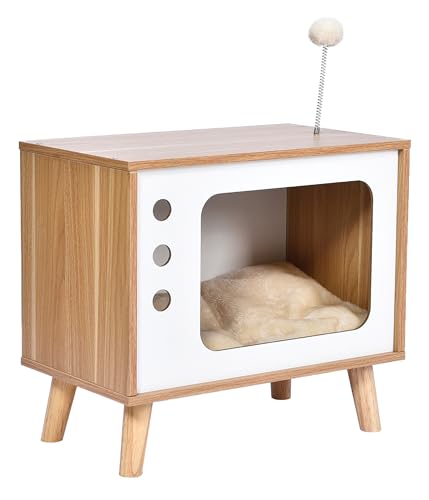 Dehner Lieblinge Katzenhöhle Buya, Katzenhaus indoor/stilvoll, Hütte für Katzen inkl. Kuschelkissen, ca. 48 x 43 x 28 cm, Holz/Plüsch, weiß/braun Dehner Lieblinge Katzenhöhle Buya, Katzenhaus indoor/stilvoll, Hütte für Katzen inkl. Kuschelkissen, ca. 48 x 43 x 28 cm, Holz/Plüsch, weiß/braun von Dehner