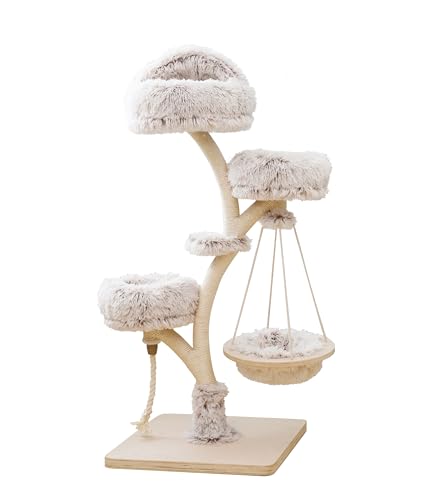 Dehner Lieblinge Kratzbaum Bonnie, Katzenbaum robust, Kletterbaum für Katzen, ca. 58 x 130 x 58 cm, Plüsch/Spanplatte/Sisal/Metall, beige/weiß von Dehner