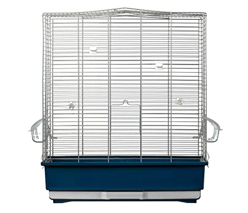 Dehner Lieblinge Vogeltransportkäfig Birdie 50, inkl. Schublade, 4 Sitzstangen, 2 Näpfen mit Deckel, ca. 41 x 62 x 36 cm, Kunststoff, blau/silber von Dehner