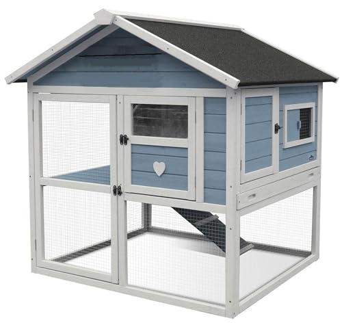 Dehner Nagerheim Happy Home Castel, Hasenstall mit Freigehege, 108 x 106 x 103 cm, Tannenholz, hellblau von Dehner