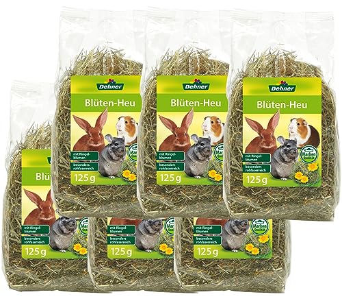 Dehner Nagersnack, Blüten-Mix rohfaserreich, für Zwergkaninchen / Nager, Heu / Ringelblume, 6 x 125 g (750 g) von Dehner