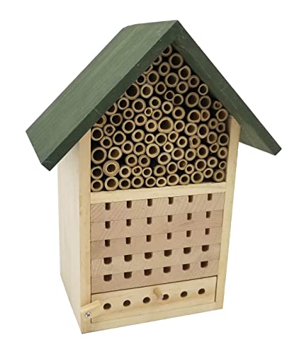 Dehner Natura Premium Insektenhotel Locarno, Insektenhaus / Nistkasten für Bienen/Schmetterlinge/Käfer, ca. 22.5 x 29 x 14 cm, Kiefernholz/Bambus, grün/natur von Dehner