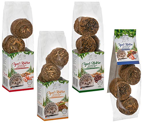 Dehner Natura Premium Igelfutter, Igelsnack Proteinkekse, Ergänzungsfutter für Igel, proteinreich / artgerecht, Mix aus verschiedenen Sorten, 4 x 120 g (450 g) von Dehner