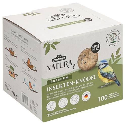 Dehner Natura Premium Meisenknödel ohne Netz, Insektenknödel, ganzjähriges Wildvogelfutter proteinreich / energiereich, 100 Stück je 90 g (9 kg), Karton aus FSC-zertifizierter Produktion von Dehner