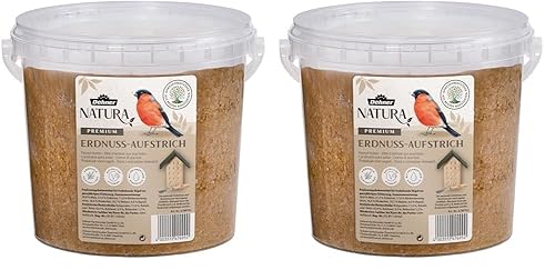 Dehner Natura Premium Wildvogelfutter, Erdnuss-Aufstrich, Erdnussbutter im Eimer, Ganzjahresfutter energiereich, hochwertiges Vogelfutter für Wildvögel, 2 kg (Packung mit 2) von Dehner