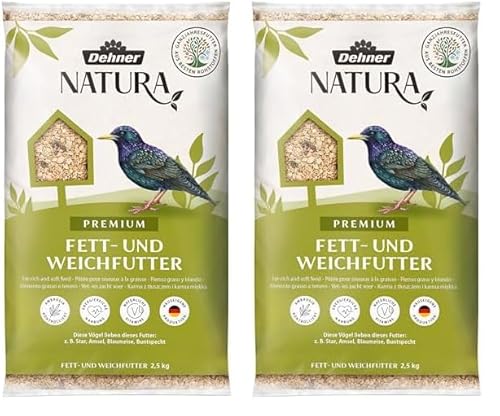 Dehner Natura Premium Wildvogelfutter, Fettfutter/Weichfutter, Ganzjahresfutter artgerecht/kraftspendend, hochwertiges Vogelfutter für Wildvögel, 2.5 kg (Packung mit 2) von Dehner