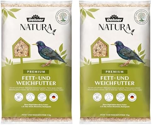 Dehner Natura Premium Wildvogelfutter, Fettfutter/Weichfutter, Ganzjahresfutter artgerecht/kraftspendend, hochwertiges Vogelfutter für Wildvögel, 5 kg (Packung mit 2) von Dehner