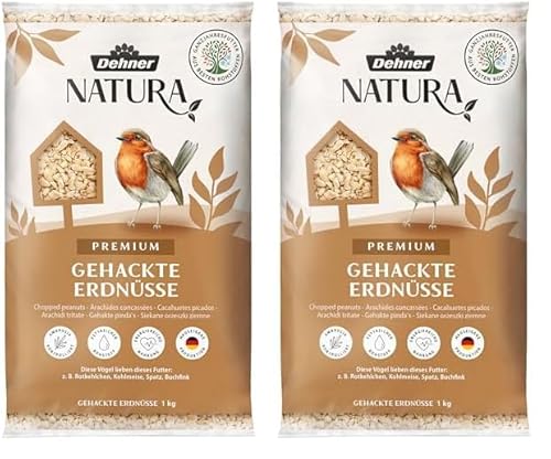 Dehner Natura Premium Wildvogelfutter, gehackte Erdnüsse schalenfrei, Ganzjahresfutter proteinreich/energiereich, hochwertiges Vogelfutter für Wildvögel, 1 kg (Packung mit 2) von Dehner