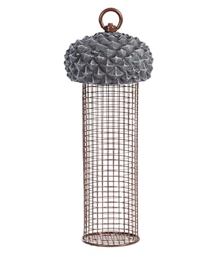 Dehner Natura Premium Wildvogel Futtersäule Valeria, Futterstation für Wildvögel, Futterstelle wetterfest / hängend, Ø 10.2 cm, Höhe 28.1 cm, Metall / Kunststoff, braun / grau von Dehner