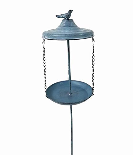 Dehner Natura Wildvogel-Futterspender Negev mit Erdspieß, Ø 21.5 cm, Höhe 96 cm, Metall, dunkelblau von Dehner