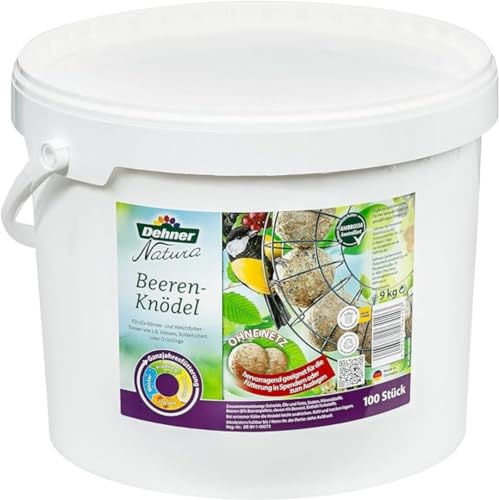 Dehner Natura Premium Meisenknödel ohne Netz, Beerenknödel, ganzjähriges Wildvogelfutter proteinreich / energiereich, hochwertiges Vogelfutter für Wildvögel, im Eimer, 100 Stück je 90 g (9 kg) von Dehner