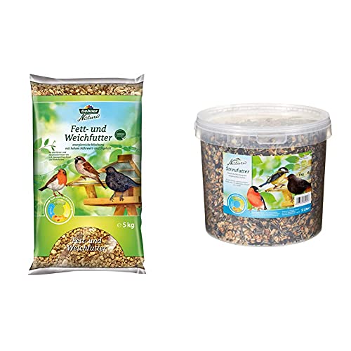 Dehner Natura Wildvogelfutter, Fett- und Weichfutter, 5 kg & Natura Wildvogelfutter, Streufutter im Eimer, 3 kg von Dehner