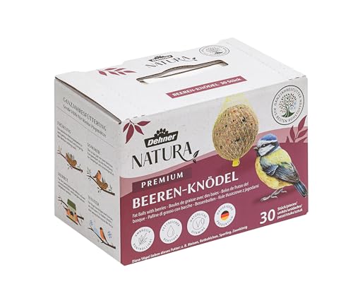 Dehner Natura Premium Meisenknödel mit Netz, Beerenknödel, ganzjähriges Wildvogelfutter proteinreich / energiereich, 30 Stück je 90 g (2.7 kg), Karton aus FSC-zertifizierter Produktion von Dehner