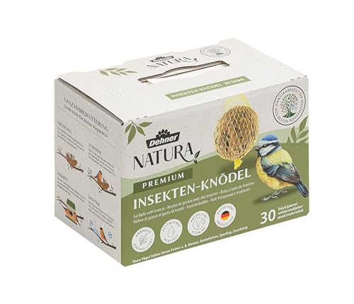 Dehner Natura Premium Meisenknödel mit Netz, Insektenknödel, ganzjähriges Wildvogelfutter proteinreich / energiereich, 30 Stück je 90 g (2.7 kg), Karton aus FSC-zertifizierter Produktion von Dehner